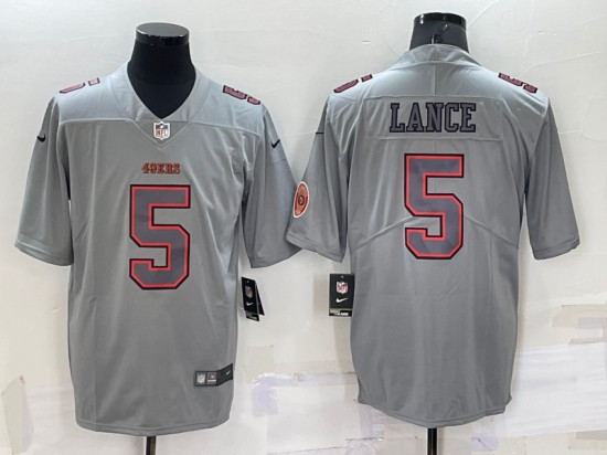 Men's San Francisco 49ers #5 Trey Lance Gray With Patch Atmosphere Fashion Stitched Jersey